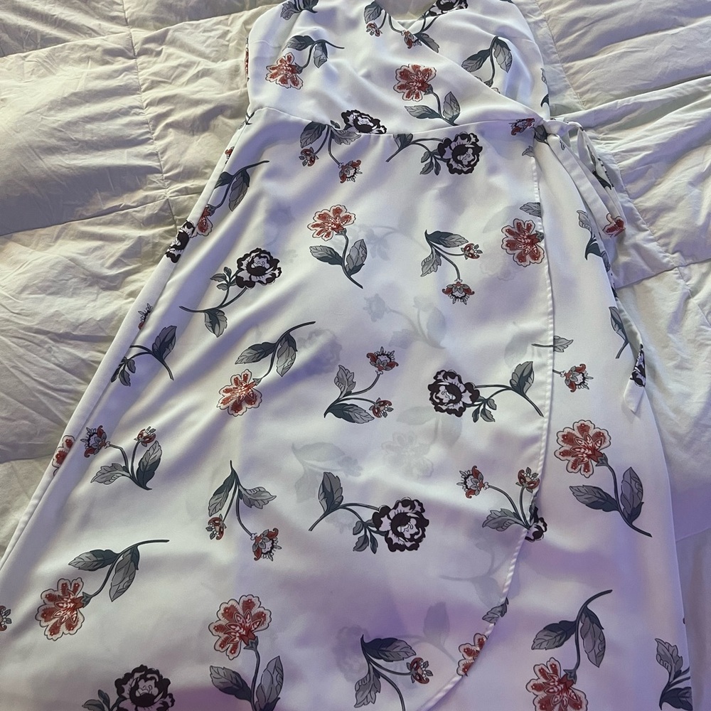 LOFT Floral Wrap Dress - White and Red